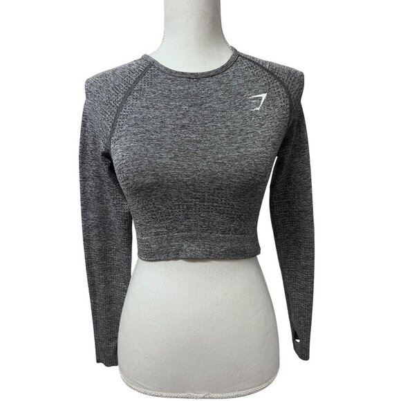 Gymshark Vital Seamless 2.0 Womens Gray Marled Crop Top Shirt Small Mesh Stretch - Picture 1 of 10